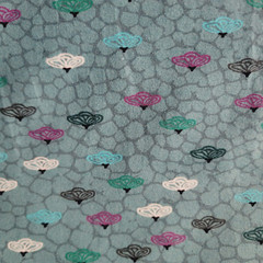 ‘Lighting-Bug Flowers’ on Teal-Gray Cotton Jersey Knit – Mod, Chic, OEKO-TEX