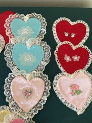 Handmade Embroidery Hearts Lace in Progress Red White Pink Yellow Fabric LOVE