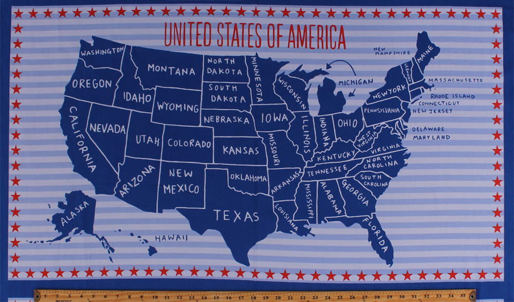 23.5″ X 44″ Panel United States of America USA Map Cotton Fabric Panel D364.03