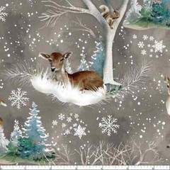 Fawn in the Forest Cold Winter Morning BTY Cotton Quilt Fabric