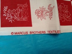 Fabric Vintage Marcus Brothers Redwork Check Patchwork Red White Squares 44×106″