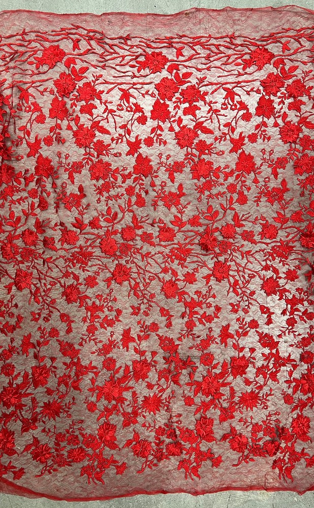 Nina RED Polyester 3D Floral Embroidery on Mesh Lace Fabric by the Yard – 10032