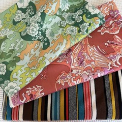 Vtg Lot 3 Patterns Polyester Material Double Knit Stretch Fabric Retro 4+ Yds