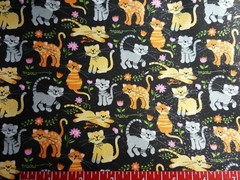 Fat Quarter Happy Cats, Kittens-Patty Reed Designs-Shimmer, Meow on Black Fabric