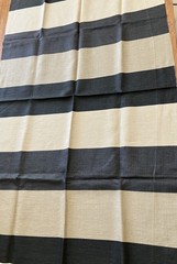 100% Linen Fabric Beige Navy Blue Cream Wide Stripe 54” X 32”