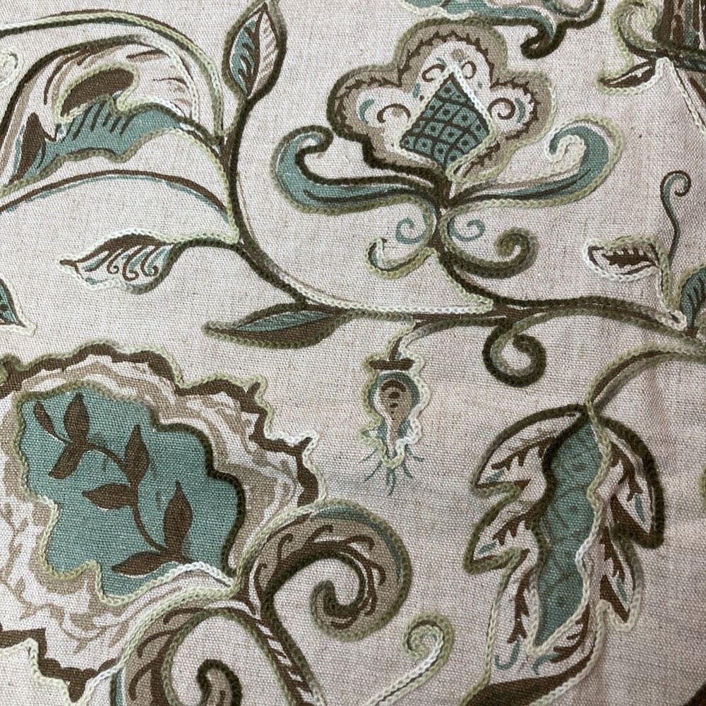 VTG Hand-Printed Crewel Fabric Sample Linen Rayon Blend Smithson Inc 35” X 26”