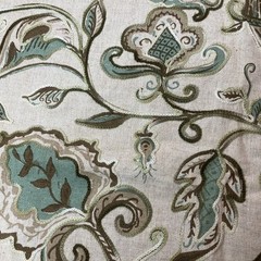 VTG Hand-Printed Crewel Fabric Sample Linen Rayon Blend Smithson Inc 35” X 26”