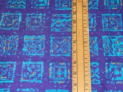 1 Yd Aqua Blue 2″ Squares w/Designs on Purple Background Cotton Fabric BTY