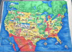 Fabric Traditions Map of the USA 2001 Cotton Fabric Panel Craft Sewing 35 x 44″