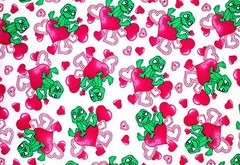 BTY*FACE MASKS*HEARTS & FROGS ON BEIGE FLANNEL 100% COTTON FABRIC 1 YD 42×36″