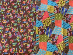 Crazy Quilt Cheater Patch Fabric Plus Coordinating, Brown Lime, Turquoise 6 Yds