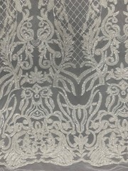 Phoebe WHITE Sequins on Mesh Lace Fabric by the Yard – 10062