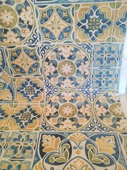 Sage Green Peacock Blue Wheat Gold Tile Design Upholstery Fab Bryant Ind. 54″