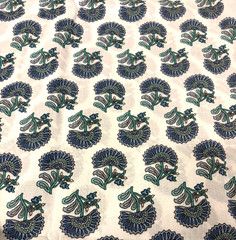 Hand Block Print Floral Fabric Flower Khadi Bhavan 2.2 Yds 100% Cotton Sewing