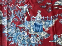 AMETEX FABRIC 2005~Maroon Toile Blue Tan~MULE OVER STONE BRIDGE~Fishing Boys~Flu