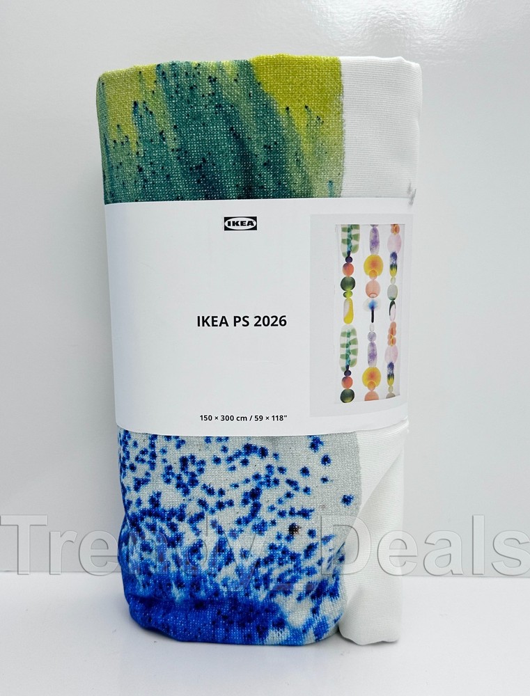 IKEA PS 2026 Pre-cut fabric, white/multicolor big pattern, 59×118″ – NEW