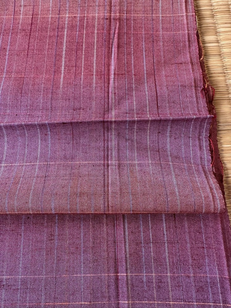 Japanese Vintage Indigo Kasuri Tsumugi Kimono Fabric Silk Pink Check pattern