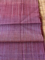 Japanese Vintage Indigo Kasuri Tsumugi Kimono Fabric Silk Pink Check pattern