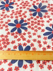 Sheer cotton polyester blend fabric/large red & blue floral on white 45″ x 46″