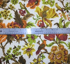 Birds Flowers Avocado Golden on Tan VTG Cotton Canvas House n Home Fabrics 1.75Y