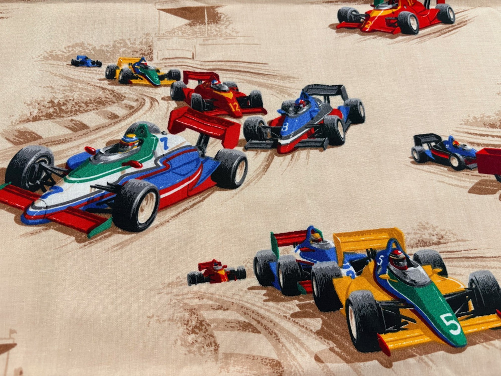 RARE! – VIP Cranston Print Works Race Car Fabric – 1 Yard 44″ x 36″ Cotton