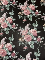 Pink Roses On Black 1/2 Yard Cotton Blend? Or Coated Fabric – New