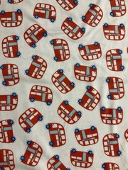 LONDON BUSSES WHITE COTTON FLANNEL FABRIC BTHY