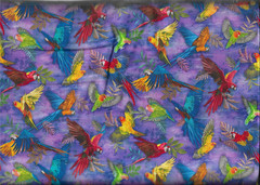 100% cotton Novelty Fabric “Tossed Parrots” by Oasis Fabric