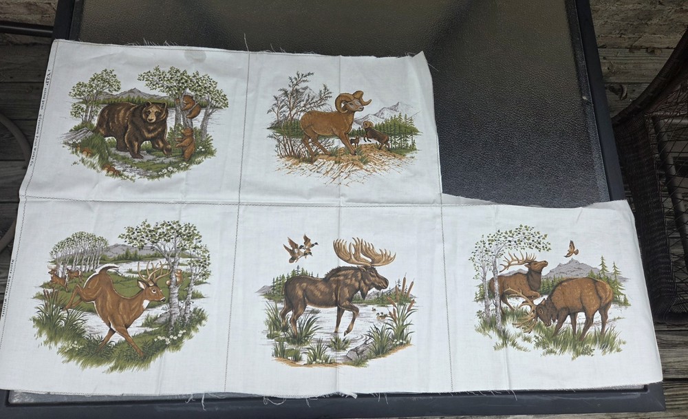 Vintage Cranston 100% Cotton Fabric Panels Native American Wildlife 13 squares