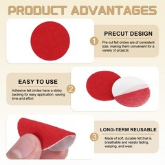 50Pcs Adhesive Felt Circles 1.5″ Round Non-Woven Felt Stickers Red