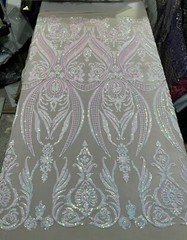 Nude Pink Blue Iridescent 4way stretch sequins Lace fabric 50” Width 1 Yard