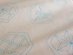 Sashiko table runner fabric Cream traditional hexagon patterns Pre-printed cotto