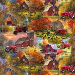 Cotton Farmall Barns Tractors Autumn Multicolor Fabric Print by Yard D368.76