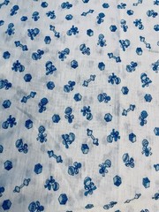 VTG Novelty Blue Baby Rattles & Blocks Toys on White Cotton Knit 24″x19″