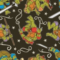 Teenage Mutant Ninja Turtles Retro Toss Cotton Fabric on Gray BTY 36″ x 44″