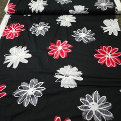 Fantasia BTY Studio 8 VIP Scattered Large Red White Gray Flowers on Black