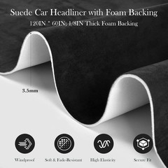 Black , 120″ L×60″ W Car Headliner Material, Tela para Tapizar Techo de Auto,.;;