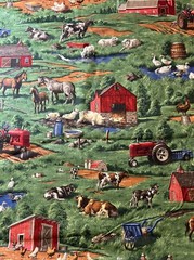 Farm Animals Red Tractors Cranston VIP Cotton Fabric 1/2 Yard 18 By 44” New