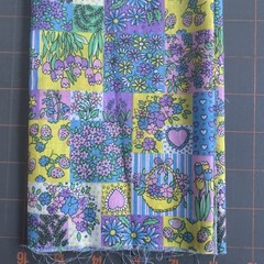 Remnant LIVING EASTER cotton fabric Spring Flowers purple green yellow 10 X 40”