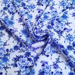 55” Wide By Yard China Blue White Flower Material Viscose Rayon Fabric For Robe