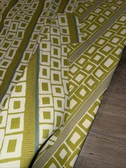 Mid-Century Vintage Woven Upholstery Fabric Geometric Shapes Lines Avocado Green