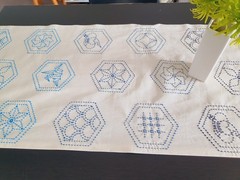 Sashiko table runner fabric Cream traditional hexagon patterns Pre-printed cotto