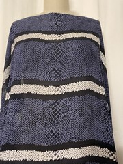 100% Silk Georgette Blue Snakeskin & Border Stripe Fabric By The Yard 46 ” Wide