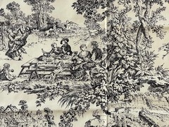 Vtg House ‘N Home Toile Fabric 1986 Black White 33″ X 54″
