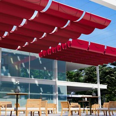 E&K Retractable Pergola Canopy Cover Waterproof Awning Deck Garden Yard Pool Red
