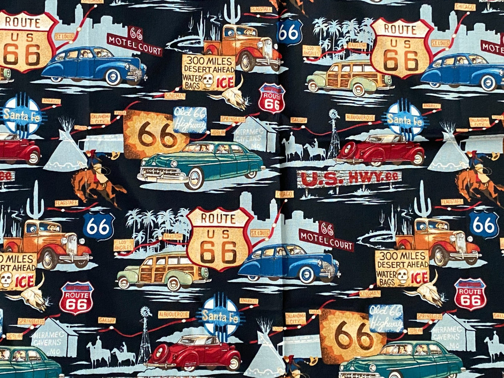 Alexander Henry ROUTE 66 Mini Highway TRAVEL Black Cotton Fabric 1/2 yard