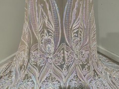 Nude Pink Blue Iridescent 4way stretch sequins Lace fabric 50” Width 1 Yard