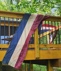 NEW 2 Tea Stained Patriotic Fabric Panels 19.5 FT -Railing, Arch, Parade, Events