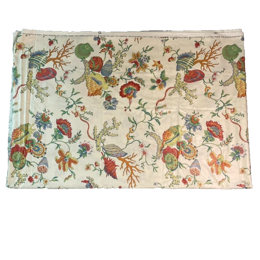 Vintage 1981 Bloomcraft Luther Travis Fabric 4.5 Yards Seashell Floral Coastal