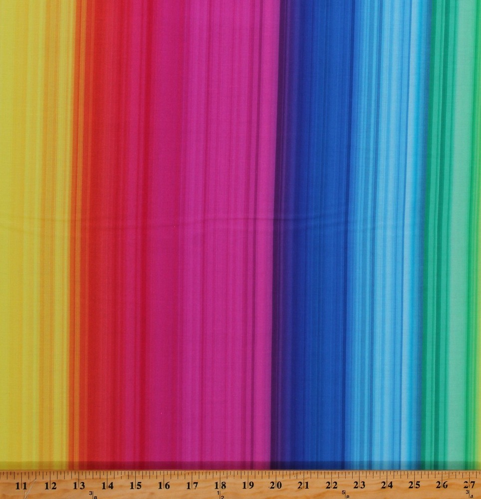 Cotton Rainbow Stripes Ombre Patterned Colorful Fabric Print by the Yard D480.38